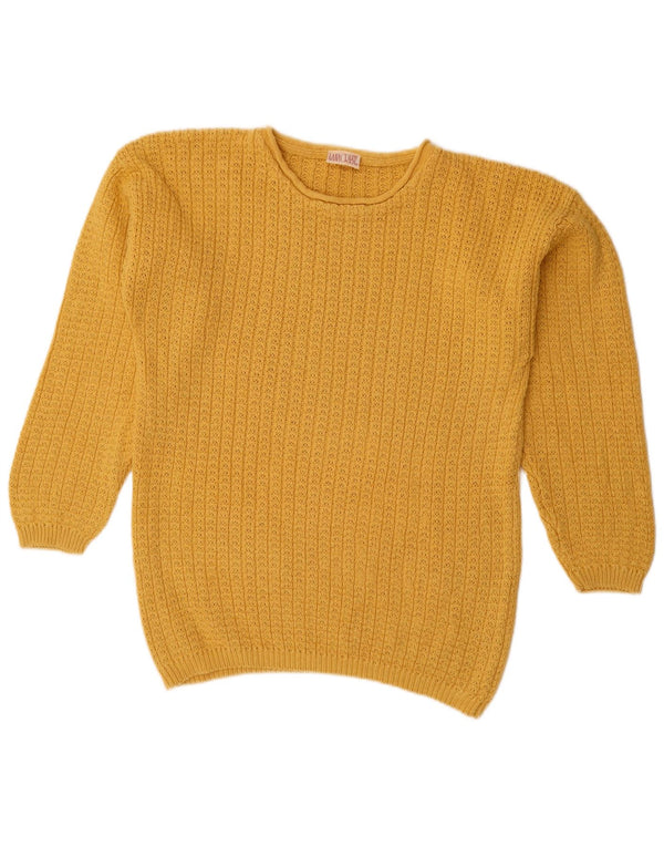 Vintage γυναικείο πουλόβερ με λαιμόκαυμα UK 16 Large Yellow Ramie
