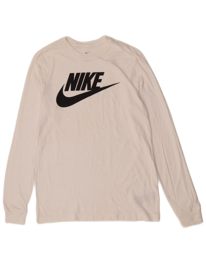 Ανδρικό γραφικό μπλουζάκι Nike με κανονική εφαρμογή, μακρυμάνικο, μεσαίο λευκό βαμβακερό