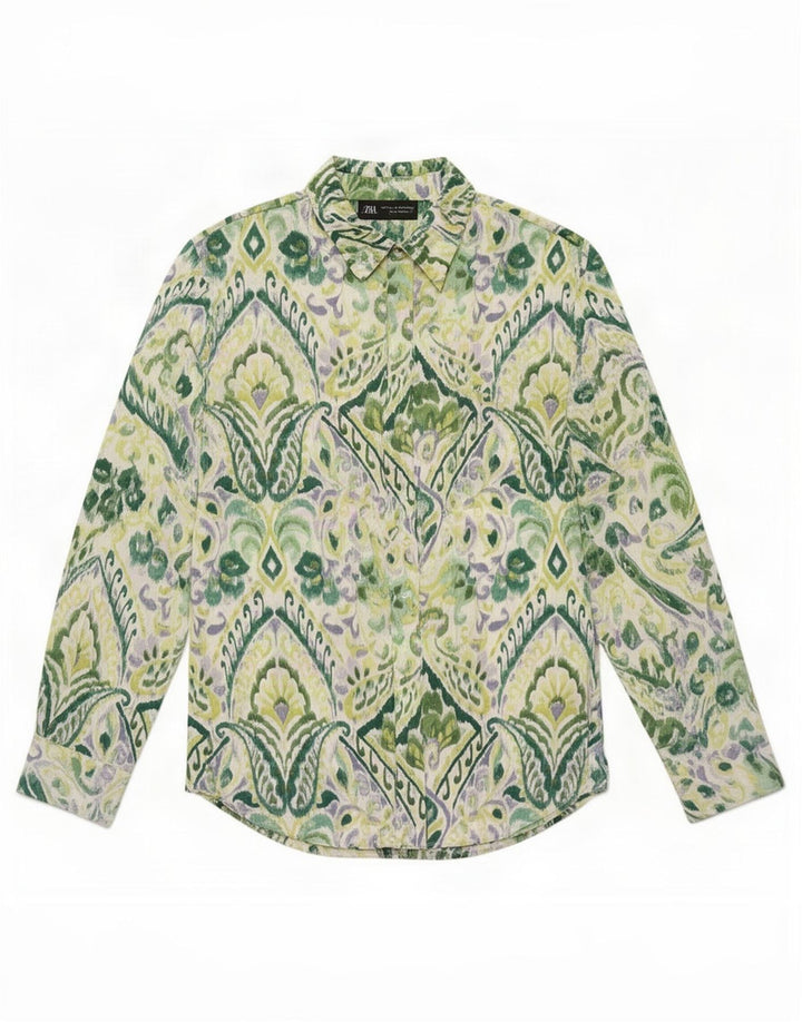 Zara Γυναικείο πουκάμισο Oversized UK 10 Small Green Paisley Polyester