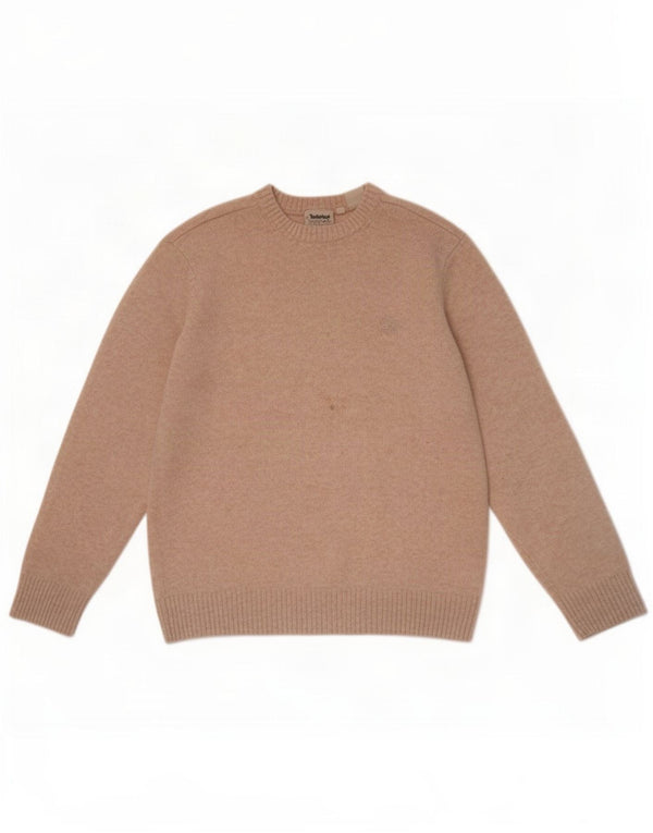 Timberland Mens Boat Neck Jumper Sweater Large Beige Lambswool