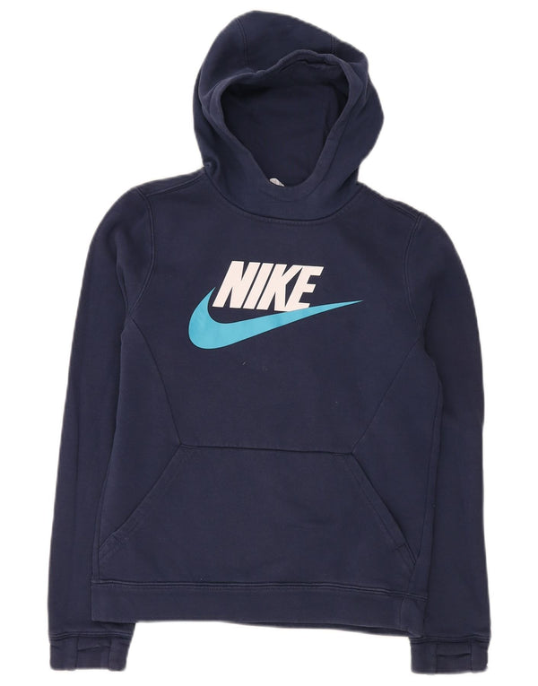 NIKE Boys Graphic Hoodie Jumper 12-13 ετών Large Navy Blue Cotton