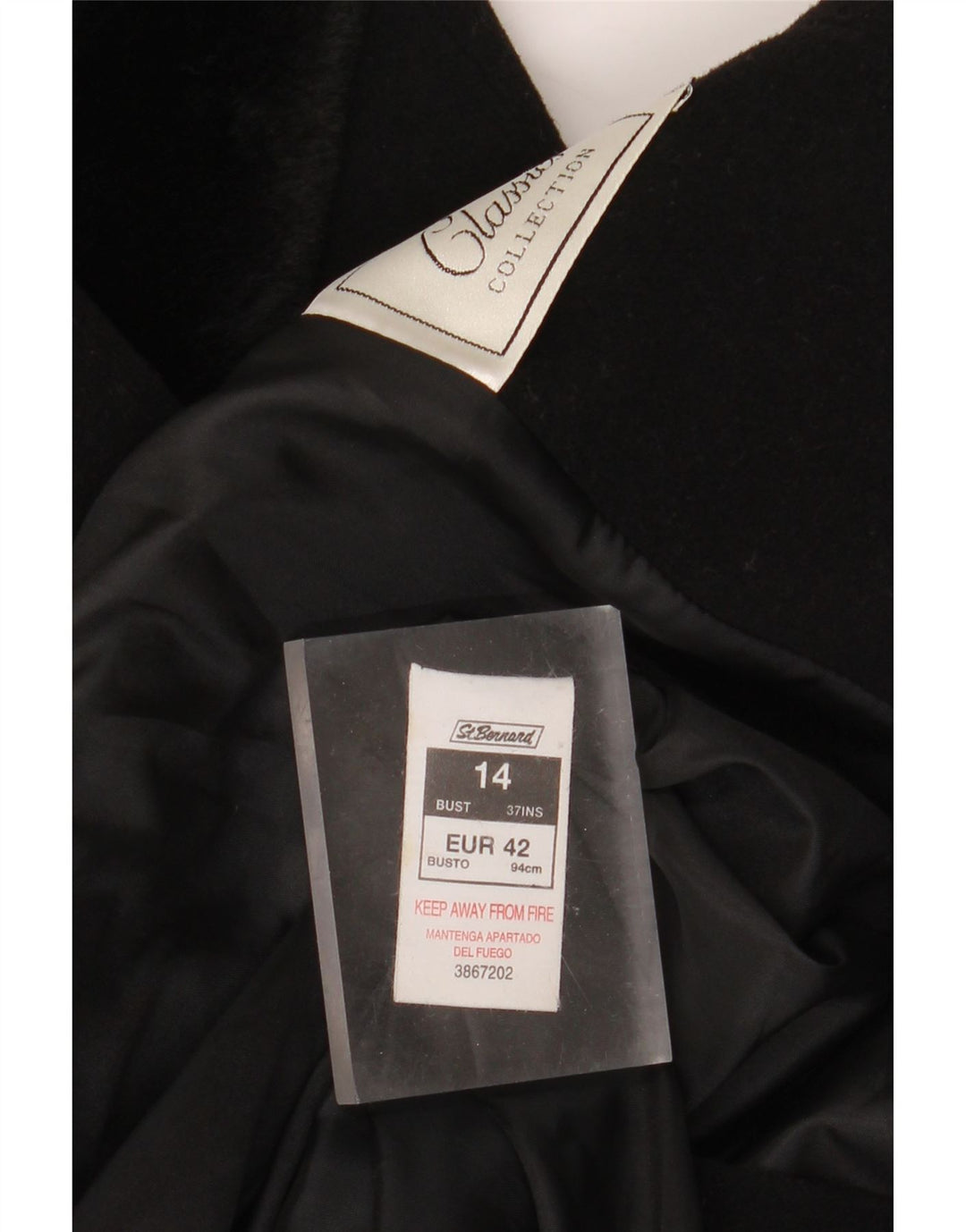 St. Bernard Γυναικείο παλτό με διπλό στήθος UK 14 μεγάλο μαύρο μαλλί