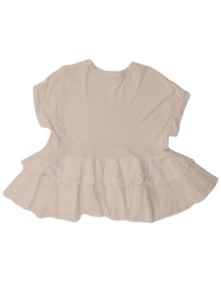 Zara Γυναικεία μπλούζα με βολάν μπροστά τοπ UK 10 Small White Βαμβακερό