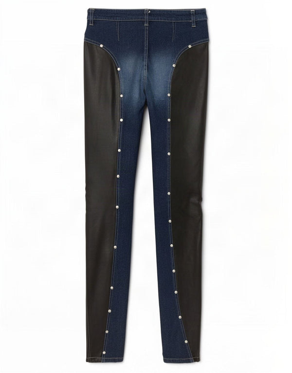 Vintage γυναικείο στενό τζιν Small W26 L31 Navy Blue Colorblock Βαμβακερό