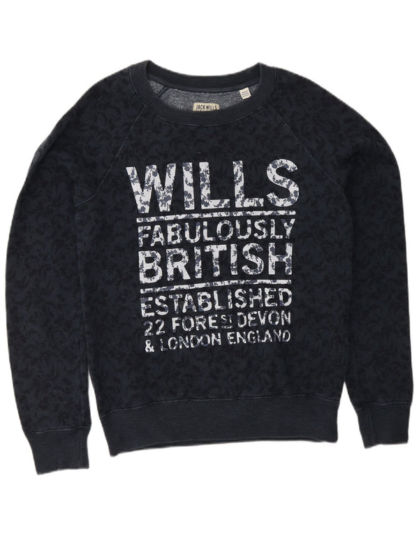 Γυναικείο γραφικό φούτερ JACK WILLS Jumper UK 8 Small Navy Blue Floral