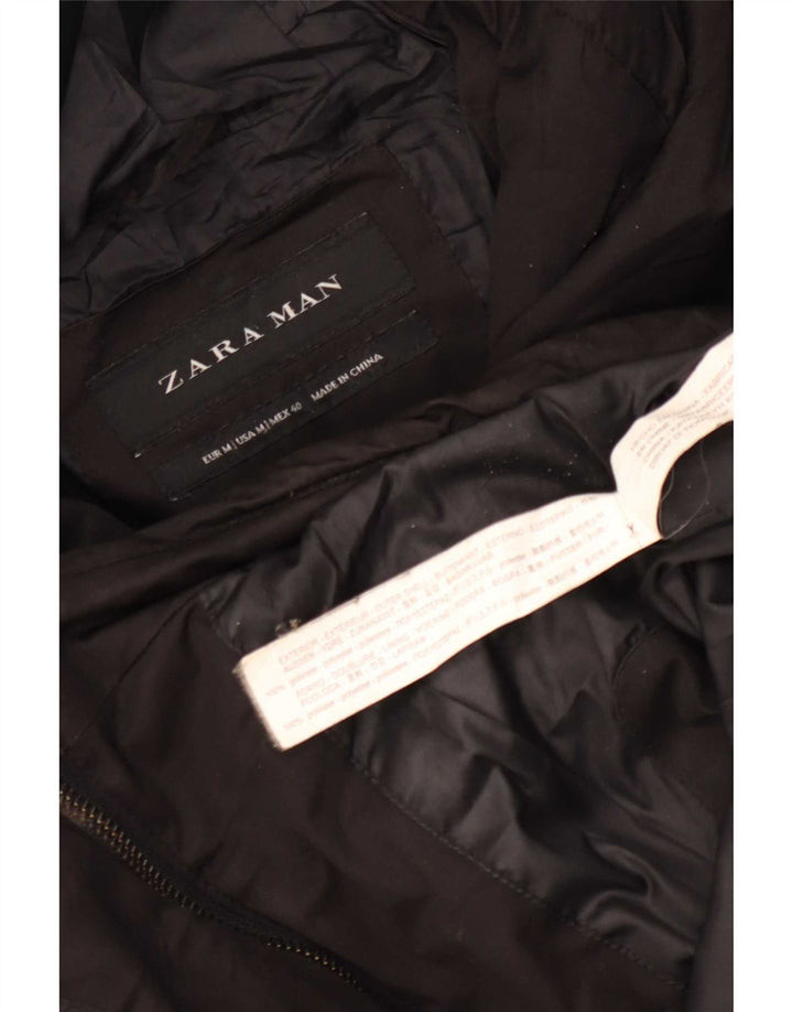 Zara Ανδρικό μπουφάν με κουκούλα με επένδυση UK 38 μεσαίο μαύρο πολυεστέρα