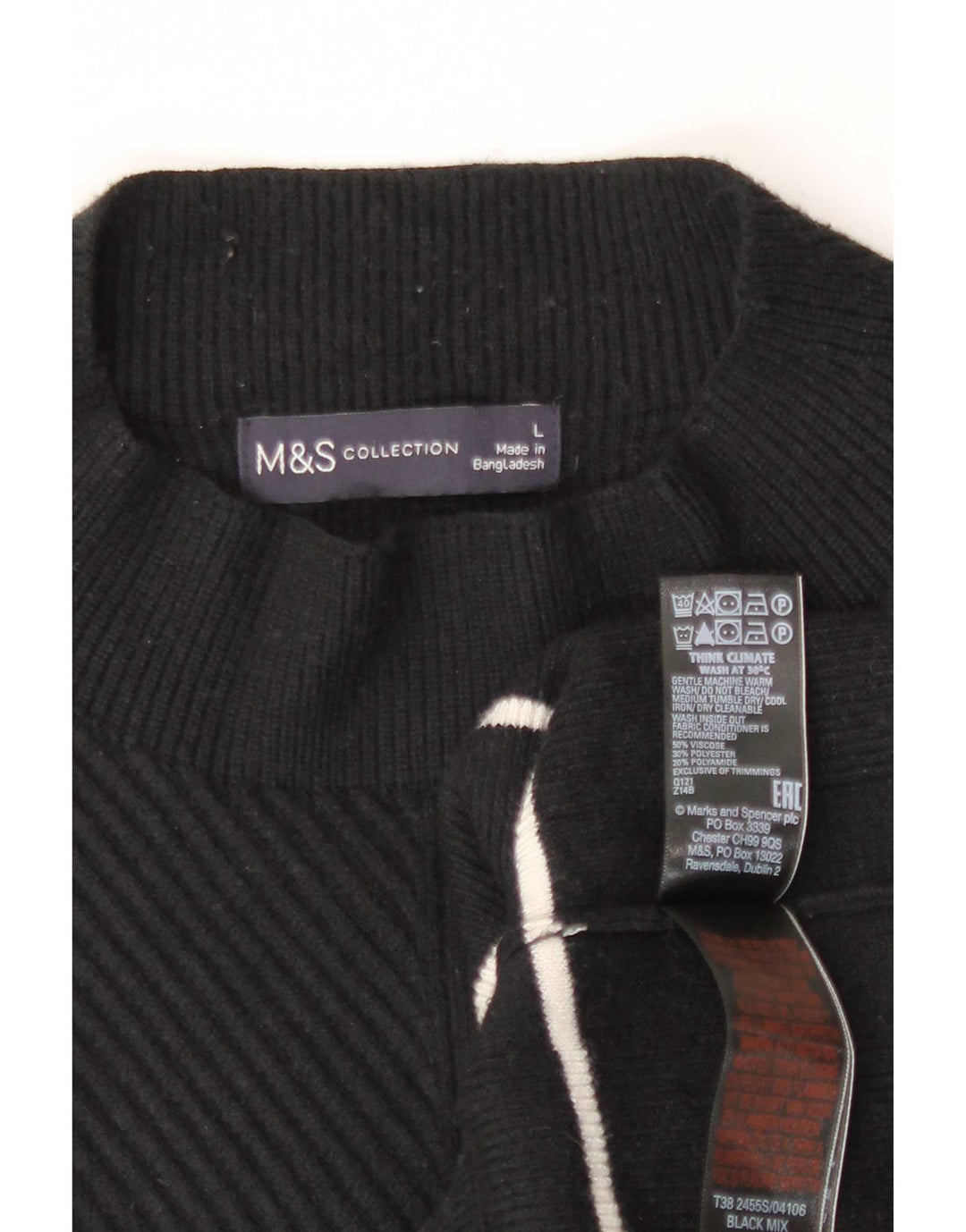 Marks & Spencer Γυναικείο πουλόβερ με λαιμό χελώνα UK 16 μεγάλο μαύρο ριγέ