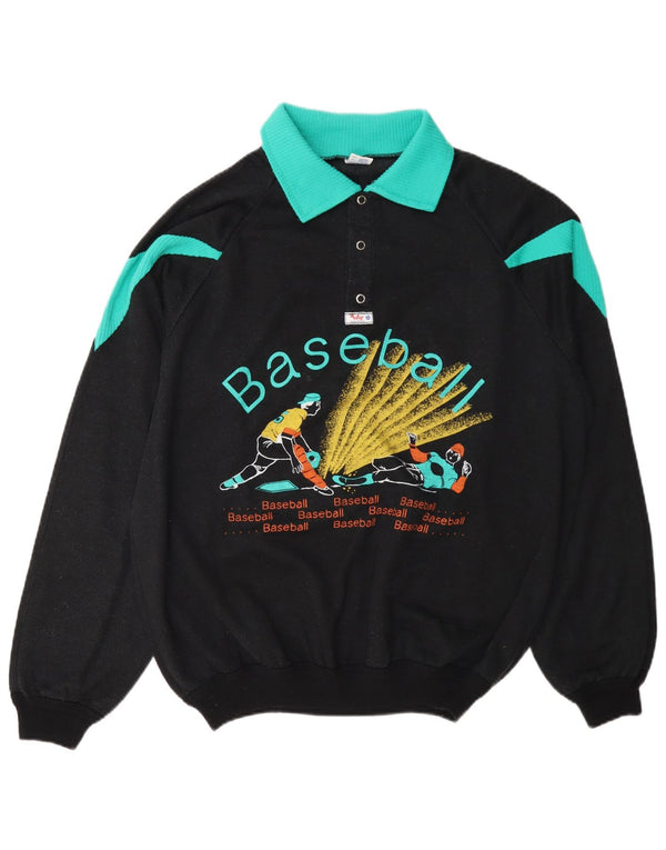 Ανδρικό φούτερ Roby Graphic Polo με λαιμόκοψη Jumper XL Μαύρο Colourblock Βαμβακερό
