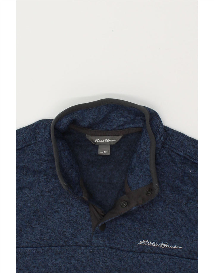 EDDIE BAUER Mens Button Neck Sweatshirt Jumper Large Navy Blue Flecked Vintage Eddie Bauer and Second-Hand Eddie Bauer from Messina Hembry 