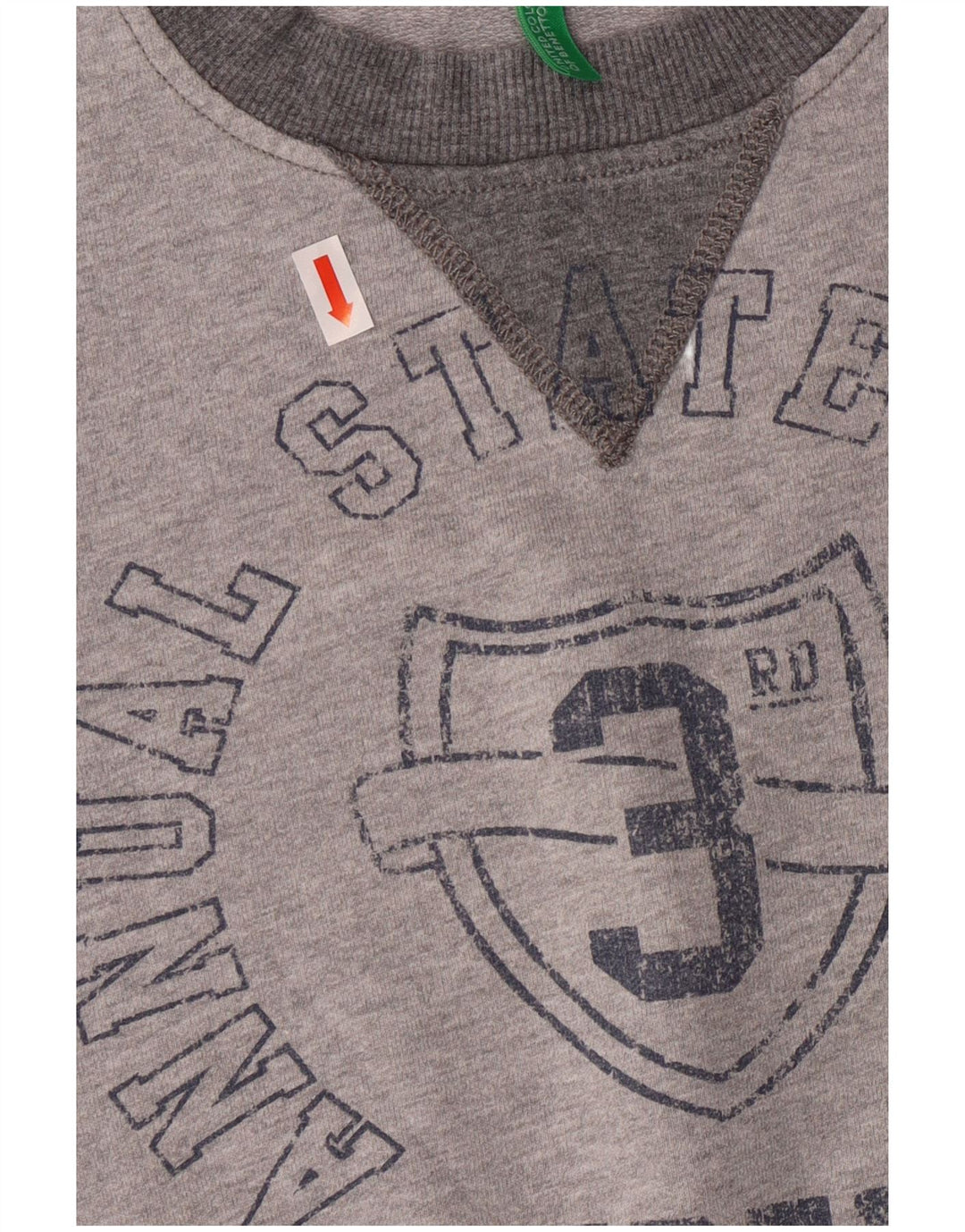 BENETTON Boys Graphic Sweatshirt Jumper 8-9 Years Large Grey Colourblock