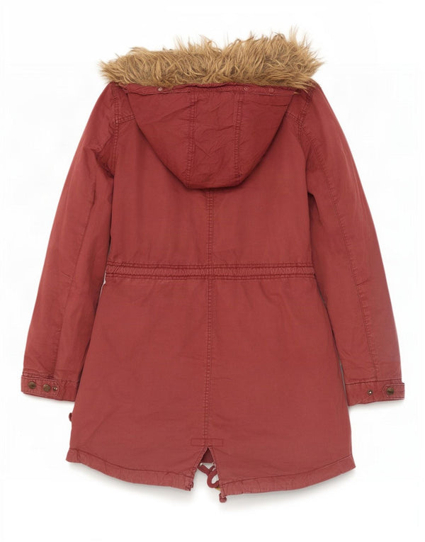 Γυναικείο μπουφάν Parka με κουκούλα Fat Face UK 10 Small μπορντό βαμβακερό