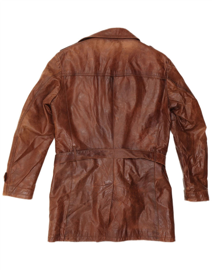 VINTAGE Ανδρικό Δερμάτινο Στρατιωτικό Διπλό Παλτό IT 50 Μεγάλο Καφέ
