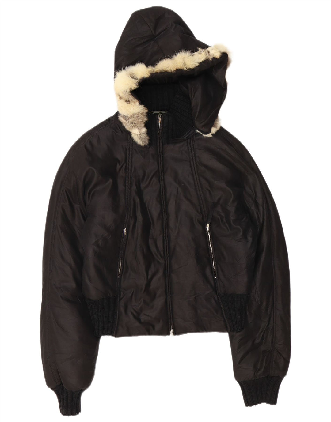 TRUSSARDI JEANS Γυναικείο μπουφάν με κουκούλα με επένδυση IT 44 μεσαίο μαύρο πολυαμίδιο