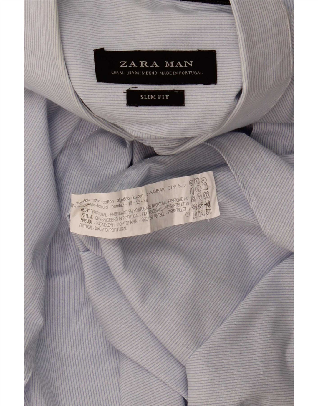 Ανδρικό πουκάμισο Zara Slim Fit Βαμβακερό με μεσαίο μπλε ρίγες