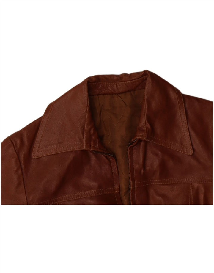 VINTAGE Womens Leather Jacket IT 44 Medium Brown Leather