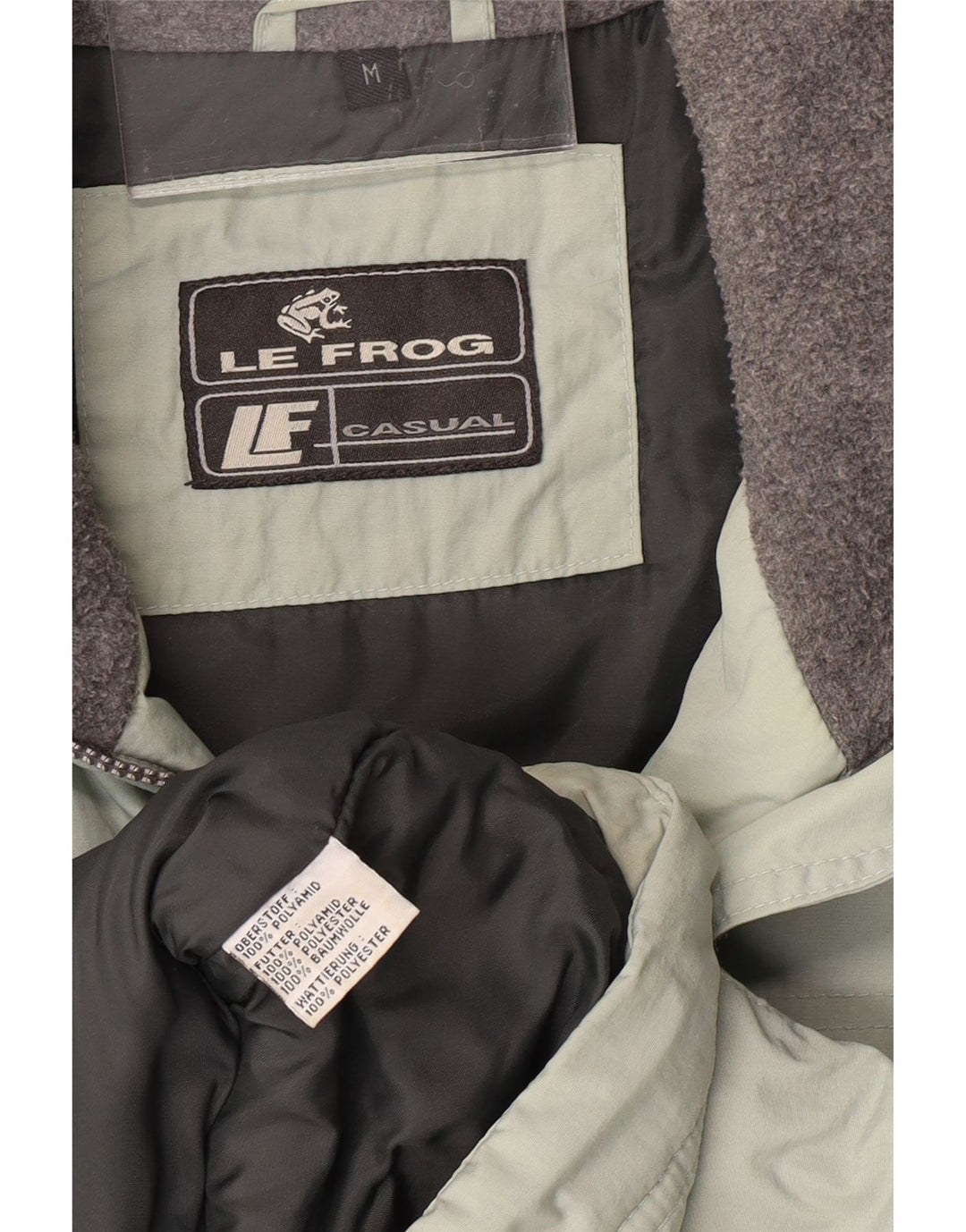 LE FROG Mens Padded Jacket UK 38 Medium Green Polyamide Vintage Le Frog and Second-Hand Le Frog from Messina Hembry 