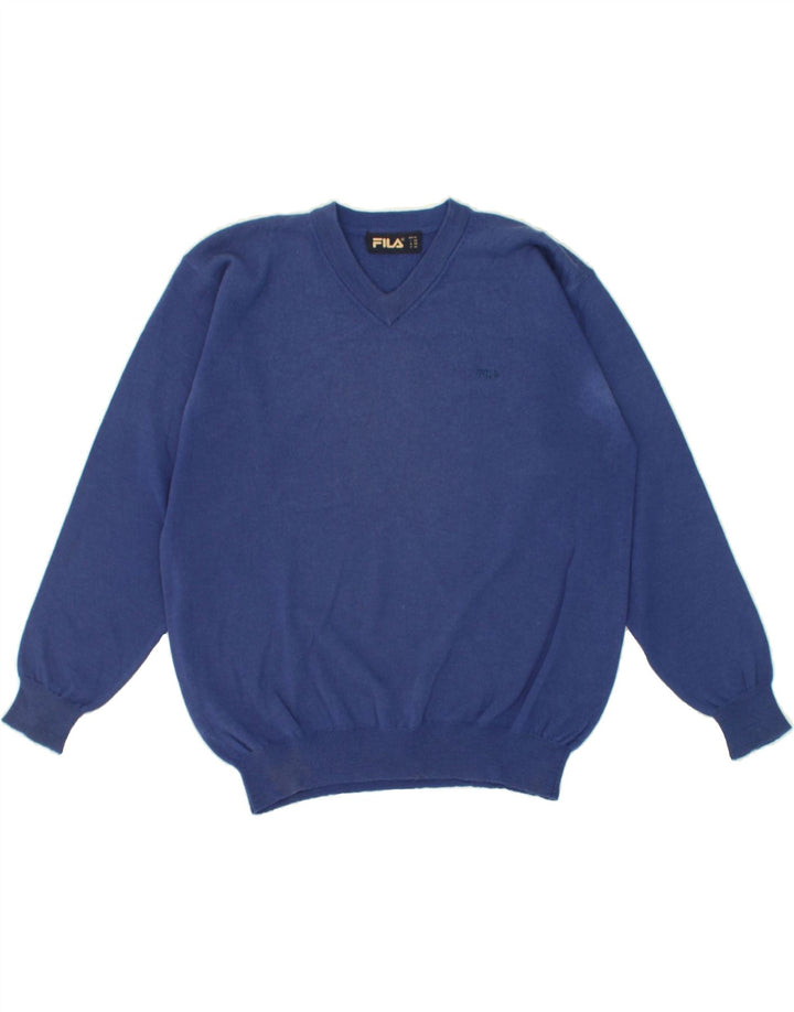 FILA Mens V-Neck Jumper Sweater IT 50 Medium Blue Wool Vintage Fila and Second-Hand Fila from Messina Hembry 