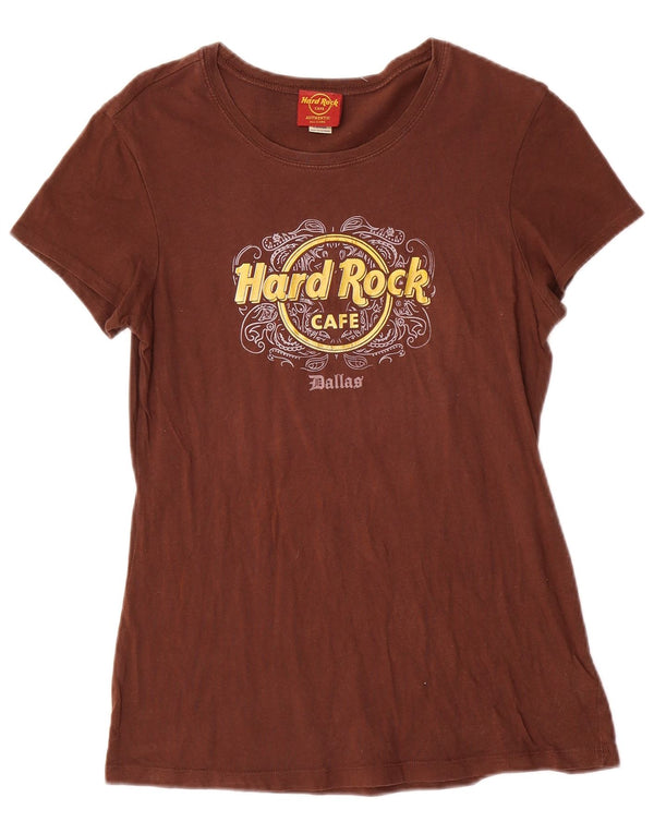 Hard Rock Cafe Γυναικείο T-Shirt Dallas Graphic Top UK 14 Large Brown Cotton