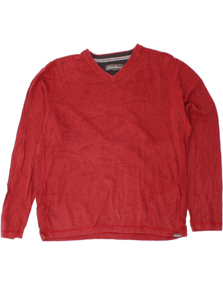 EDDIE BAUER Mens V-Neck Jumper Sweater Large Red Cotton Vintage Eddie Bauer and Second-Hand Eddie Bauer from Messina Hembry 