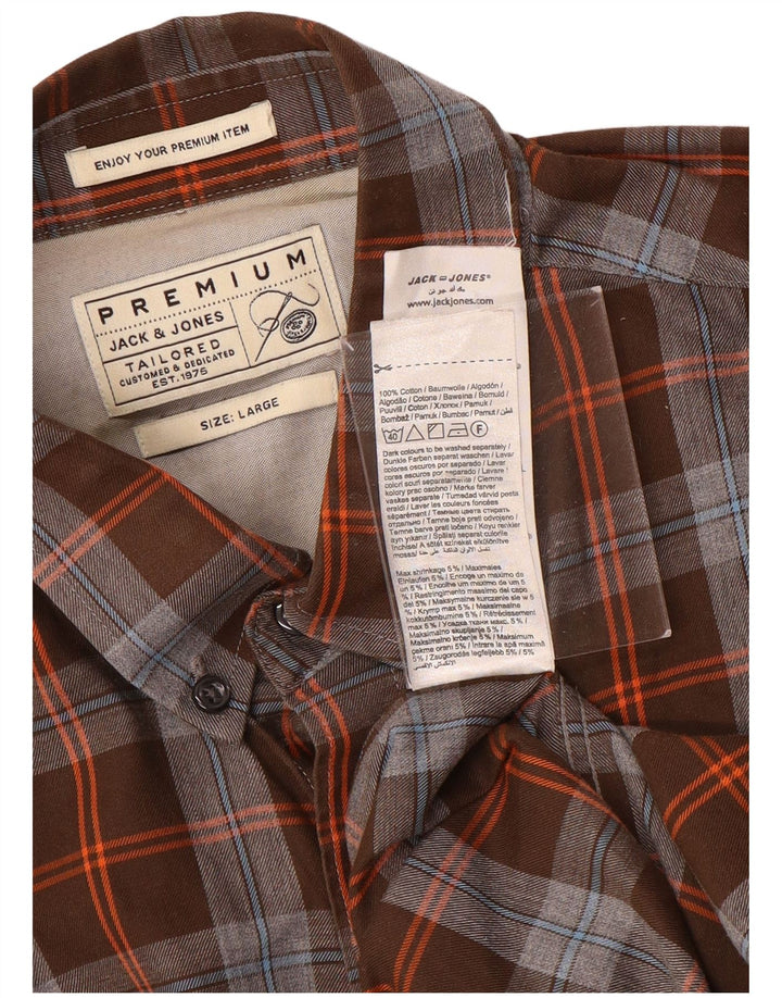 Jack & Jones Ανδρικό πουκάμισο ραμμένο σε μεγάλο καφέ βαμβάκι