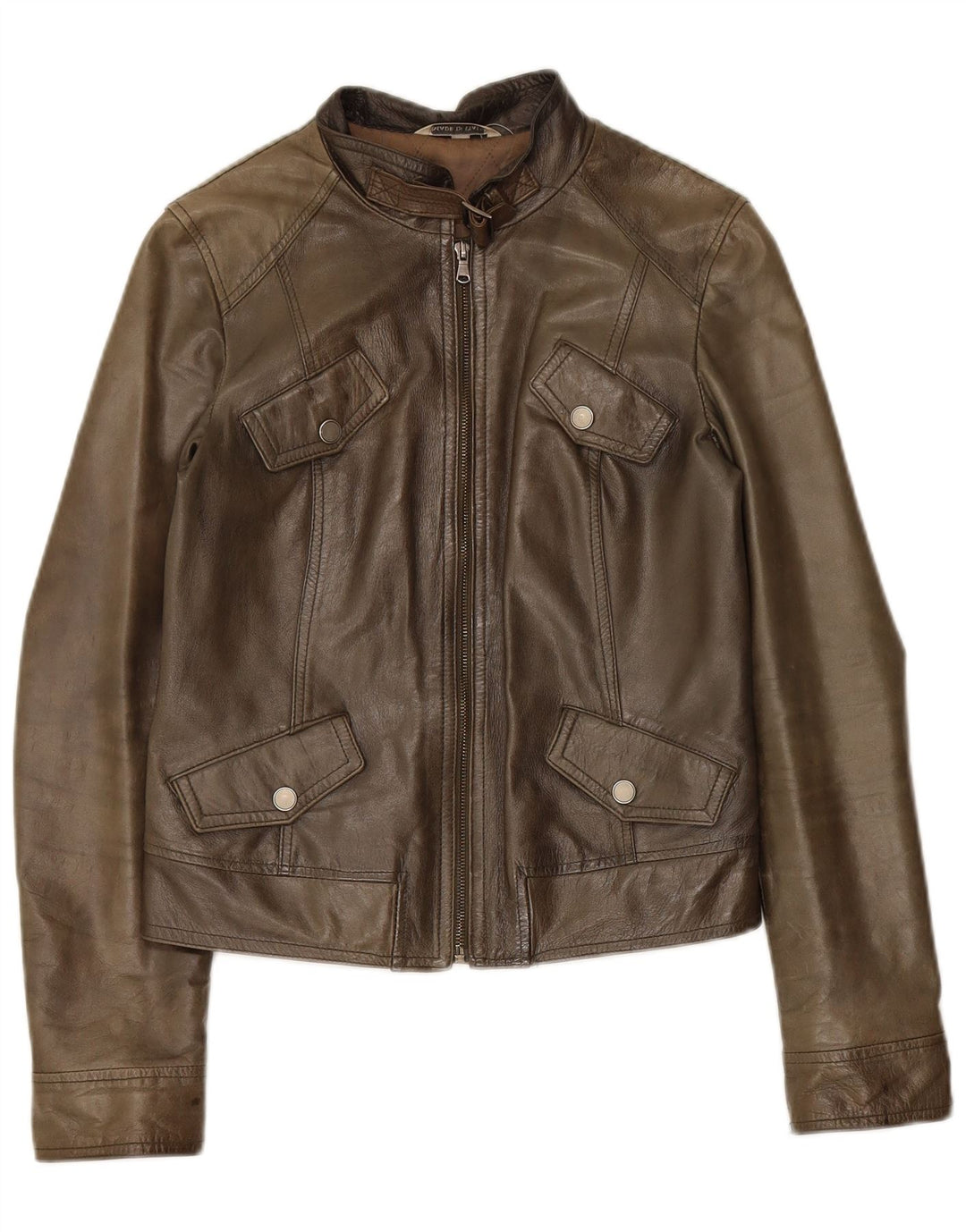 Vintage Γυναικείο Δερμάτινο Μπουφάν IT 42 Medium Khaki Leather