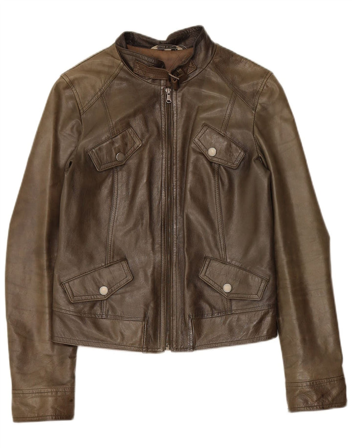 Vintage Γυναικείο Δερμάτινο Μπουφάν IT 42 Medium Khaki Leather
