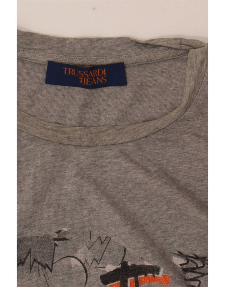 Trussardi Jeans Ανδρικό γραφικό T-Shirt Top Μικρό Γκρι