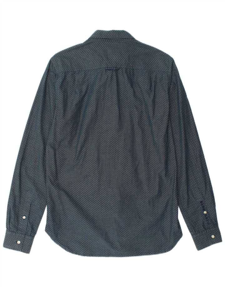 SUPERDRY Mens Shirt Small Navy Blue Spotted Cotton
