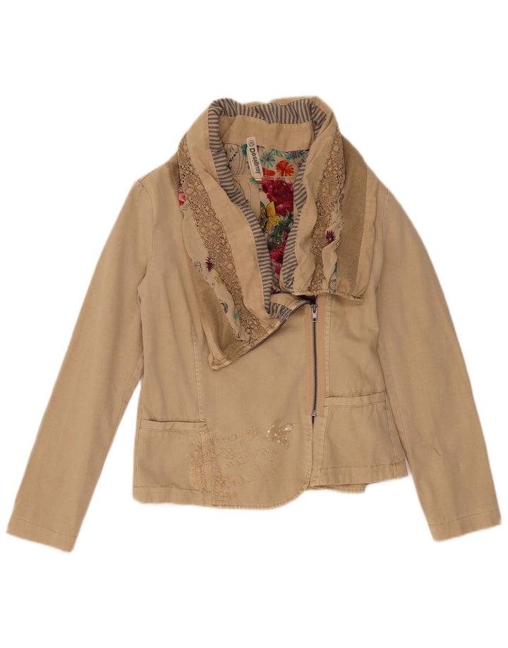 Desigual Γυναικείο Crop Bomber Jacket EU 36 Small Beige Colourblock Βαμβακερό