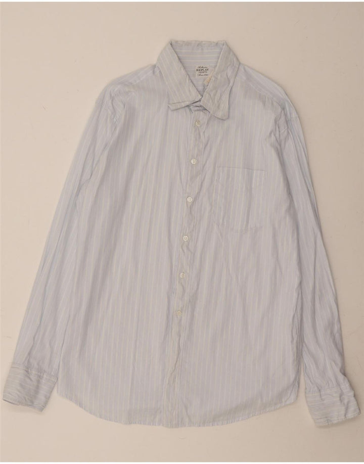 REPLAY Mens Shirt 2XL Blue Striped Cotton Vintage Replay and Second-Hand Replay from Messina Hembry 