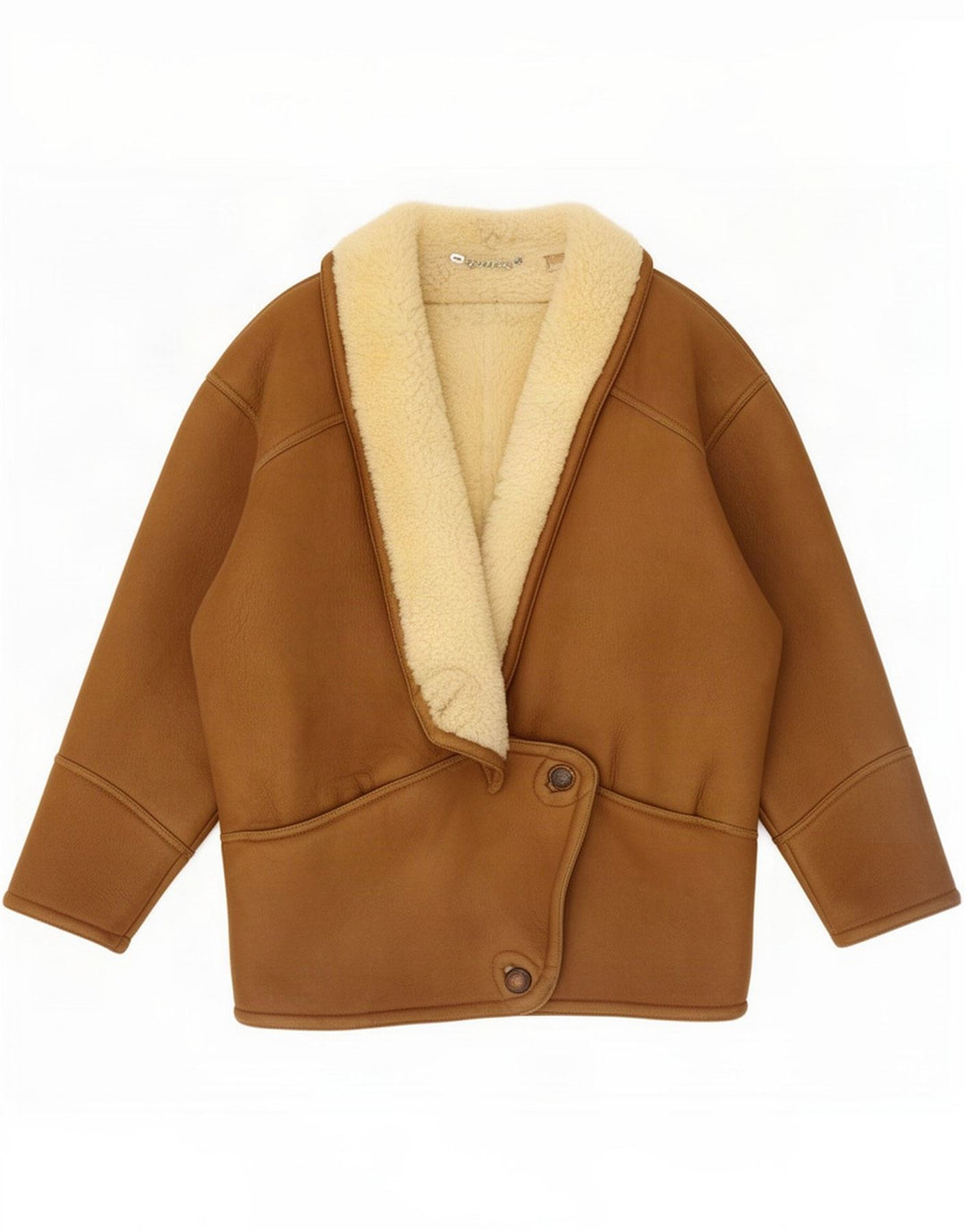 Vintage Γυναικείο Oversized Shearling Jacket UK 14 Medium Brown Colorblock