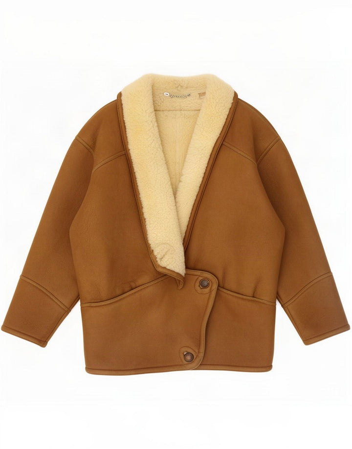 Vintage Γυναικείο Oversized Shearling Jacket UK 14 Medium Brown Colorblock