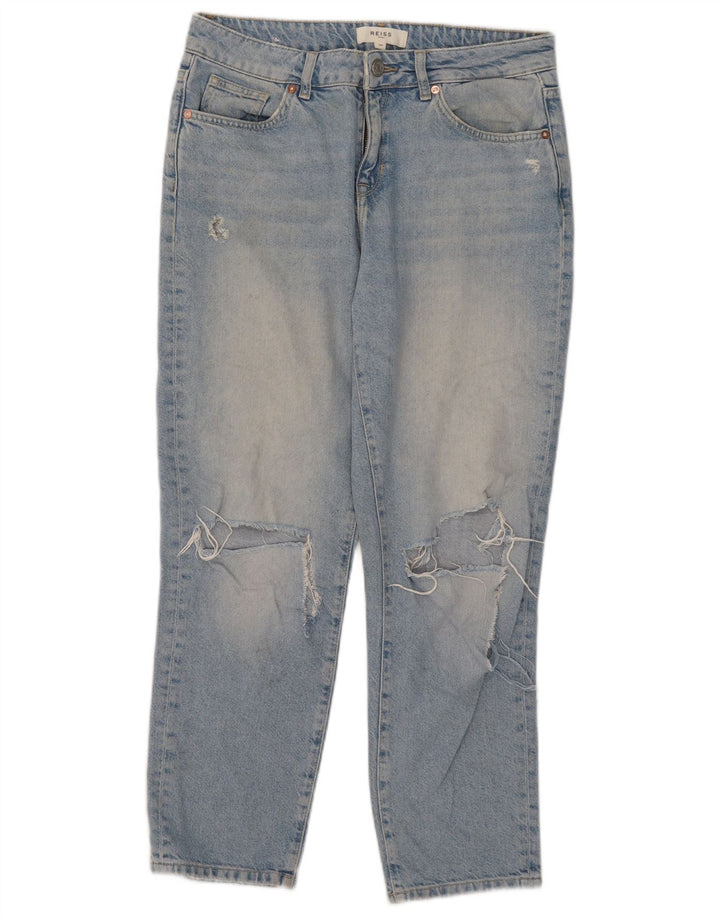Reiss Womens Distressed Cropped Jeans W29 L26 Blue Cotton