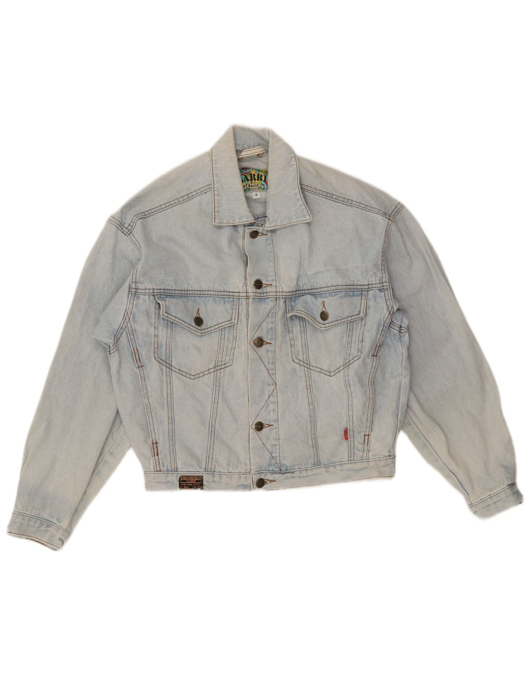 VINTAGE Γυναικείο Oversized Crop Τζιν Μπουφάν UK 10 Small Blue Cotton