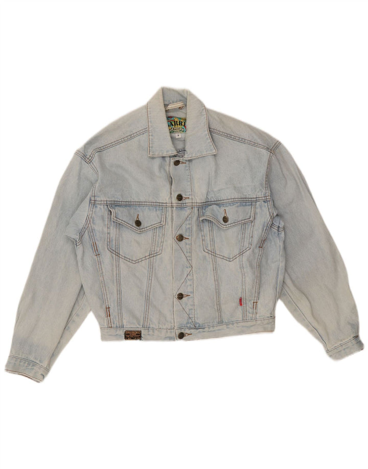 VINTAGE Γυναικείο Oversized Crop Τζιν Μπουφάν UK 10 Small Blue Cotton