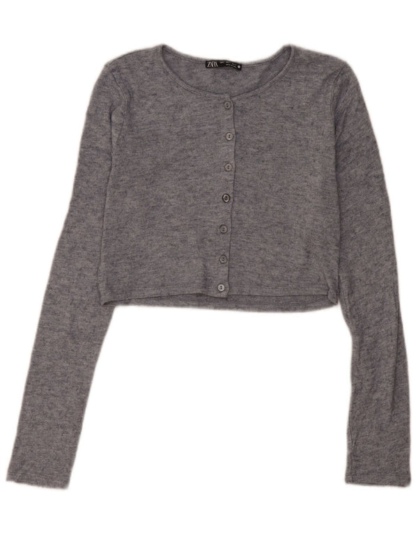 Zara Γυναικεία Ζακέτα Crop UK 10 Small Grey Viscose