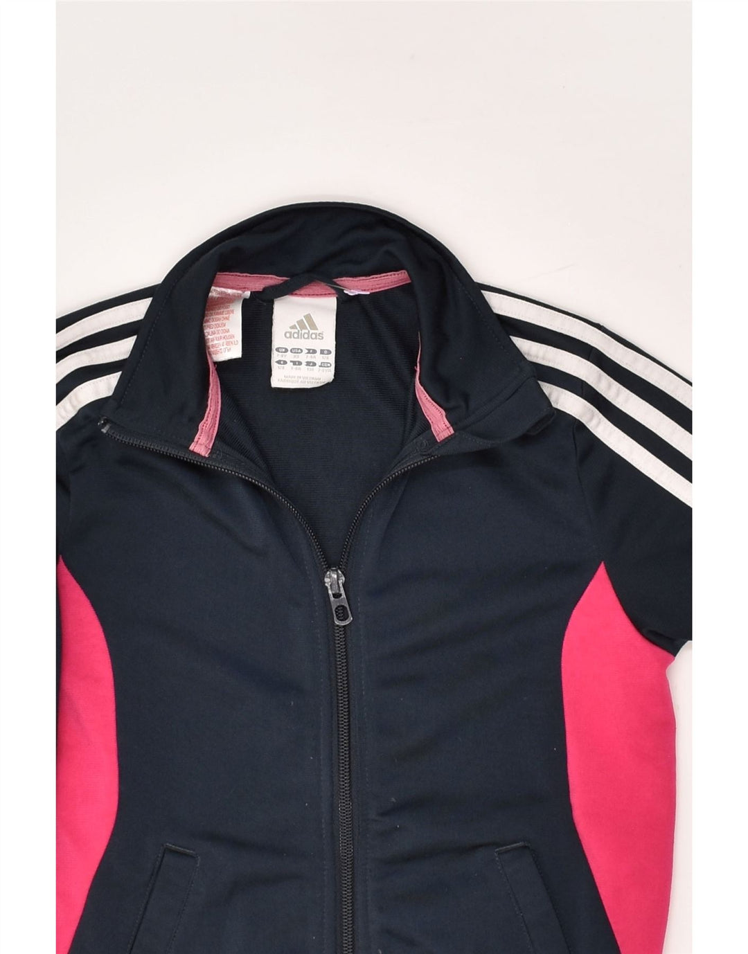 ADIDAS Girls Tracksuit Top Jacket 7-8 Years Navy Blue Colourblock | Vintage Adidas | Thrift | Second-Hand Adidas | Used Clothing | Messina Hembry 