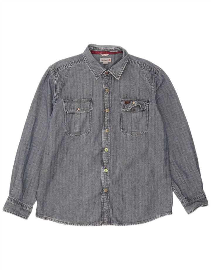 Ανδρικό πουκάμισο Carhartt Slim Fit μεγάλο μπλε βαμβακερό ψαροκόκκαλο