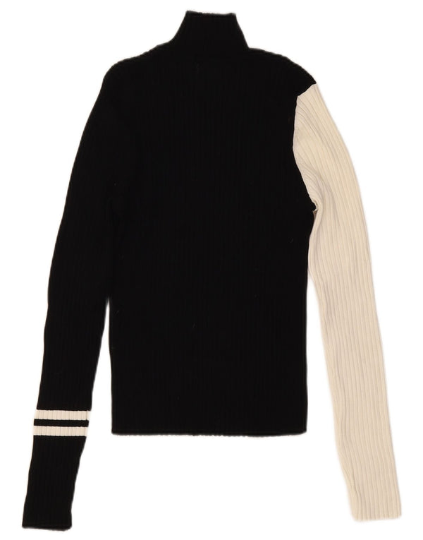 Zara Womens Crop Turtle Neck Jumper Sweater UK 12 Medium Black Colourblock