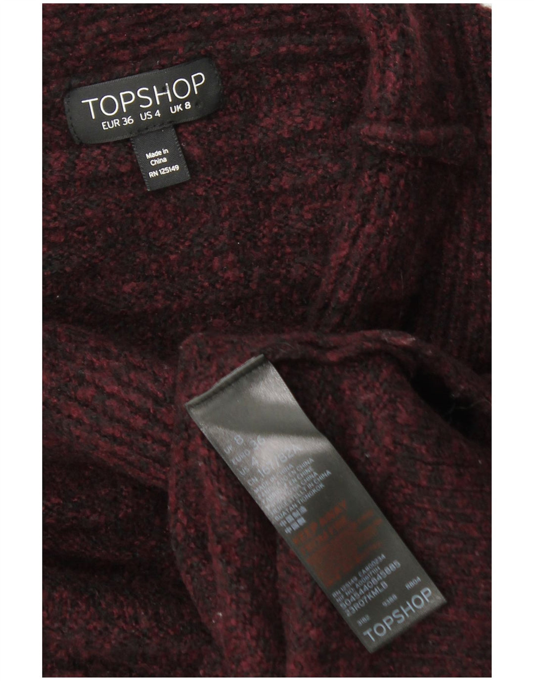 TOPSHOP Γυναικείο πουλόβερ με λαιμό χελώνα UK 8 Small μπορντό