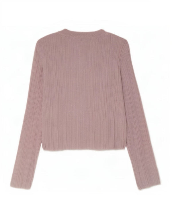 Zara Γυναικείο Crop Top μακρυμάνικο UK 12 Medium Pink Viscose