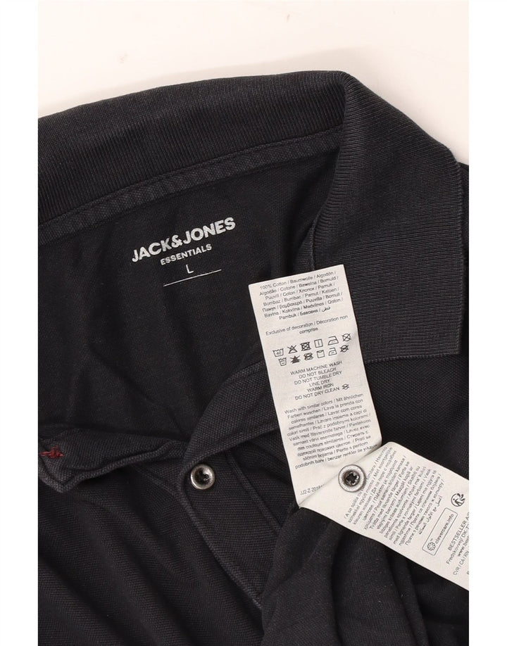 Ανδρικό μπλουζάκι πόλο Jack & Jones, μεγάλο μαύρο βαμβακερό