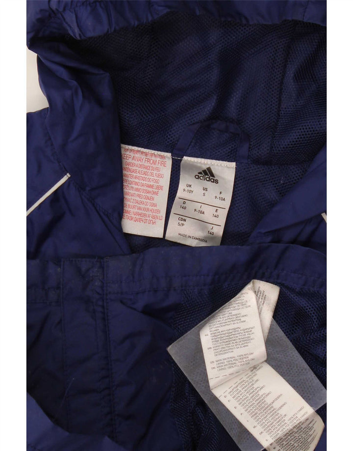 Adidas Boys Hooded Rain Jacket 9-10 Years Navy Blue Polyamide
