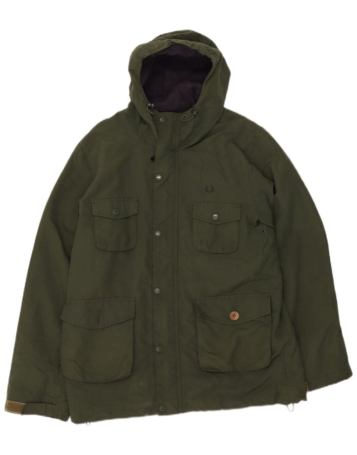 Fred Perry Ανδρικό μπουφάν με κουκούλα αντιανεμικό UK 38 Medium Green Nylon