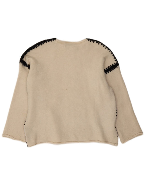 Zara Γυναικείο πουλόβερ με λαιμόκοψη UK 14 Medium White Colourblock