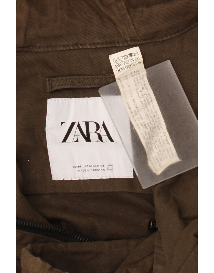 Zara Ανδρικό Bomber Jacket με κουκούλα UK 38 Medium Khaki Cotton