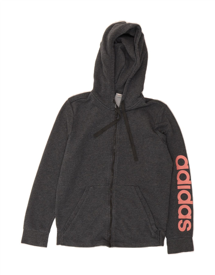 ADIDAS Womens Graphic Zip Hoodie Sweater UK 14 Medium Grey Vintage Adidas and Second-Hand Adidas from Messina Hembry 