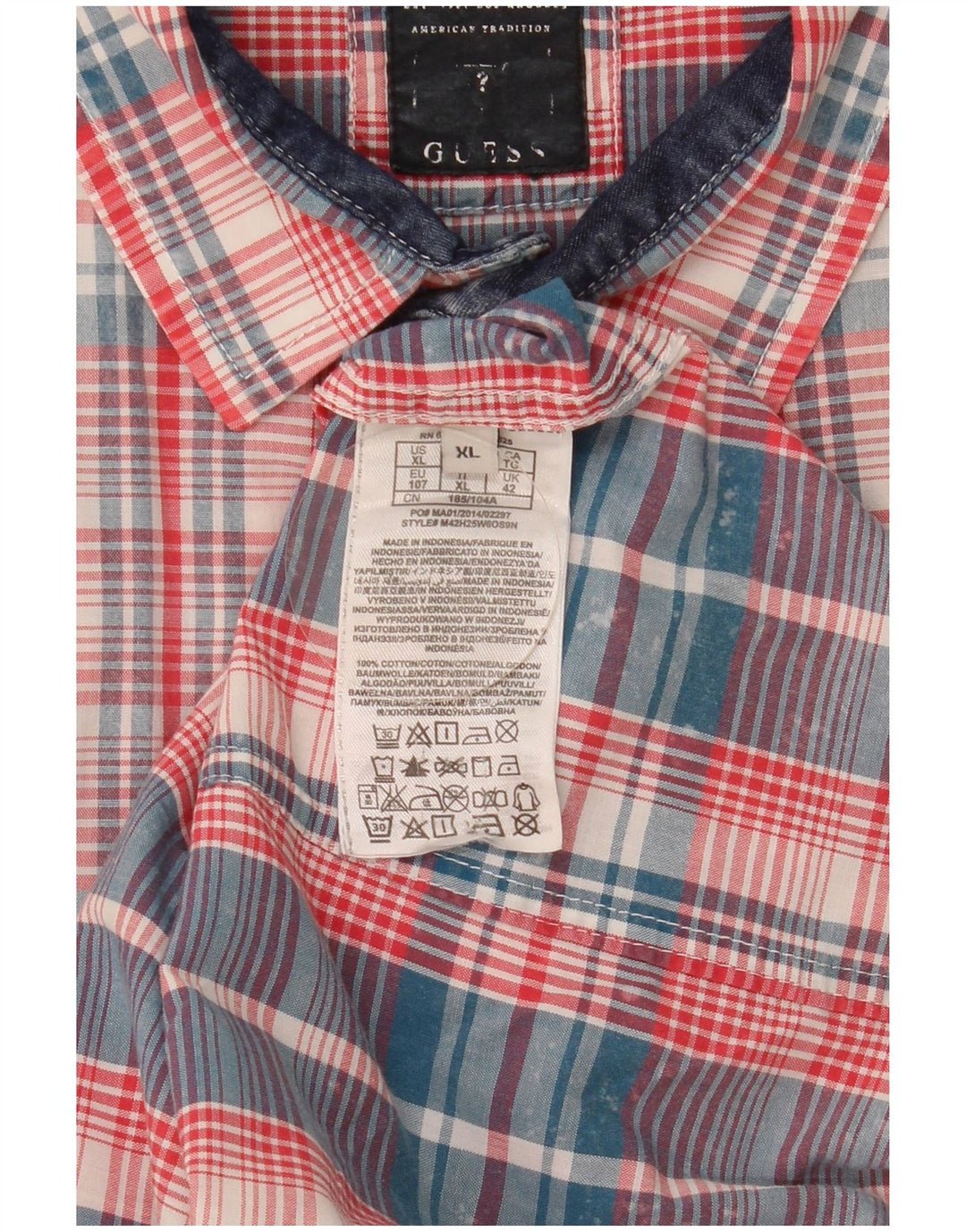 Ανδρικό κοντομάνικο πουκάμισο Guess XL Πολύχρωμο καρό βαμβακερό