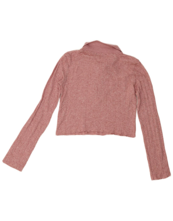 Zara γυναικείο μακρυμάνικο μπλουζάκι πόλο UK 10 Small Pink Viscose