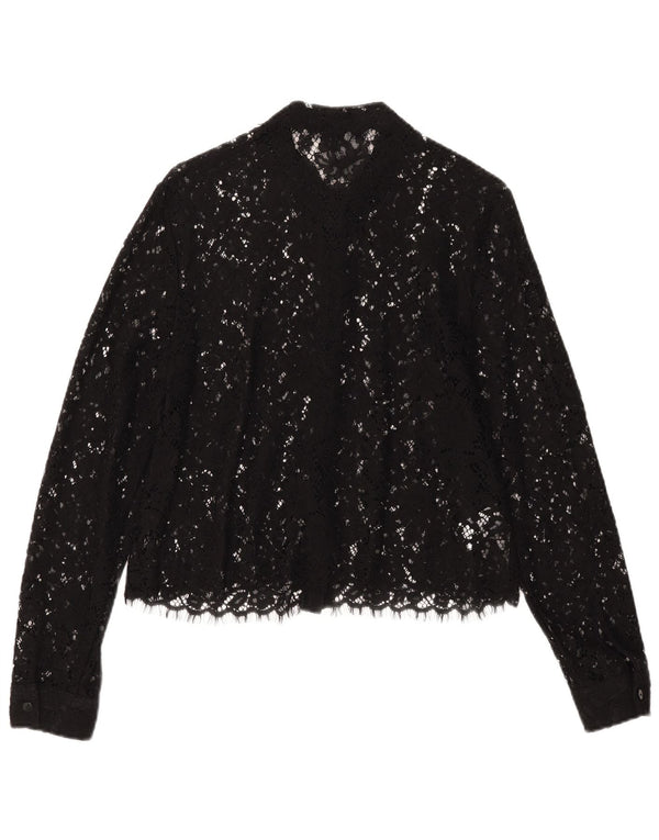 Laura Ashley Womens Lace Shirt Blouse UK 12 Medium Black Floral Viscose